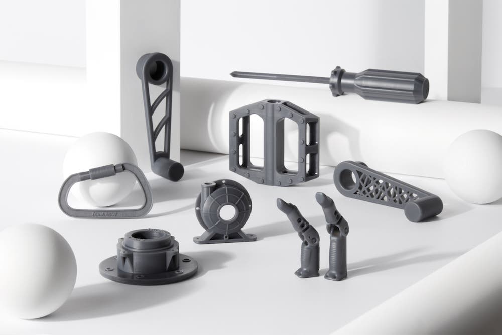 selection of 3d printed parts in tough 2000 resin