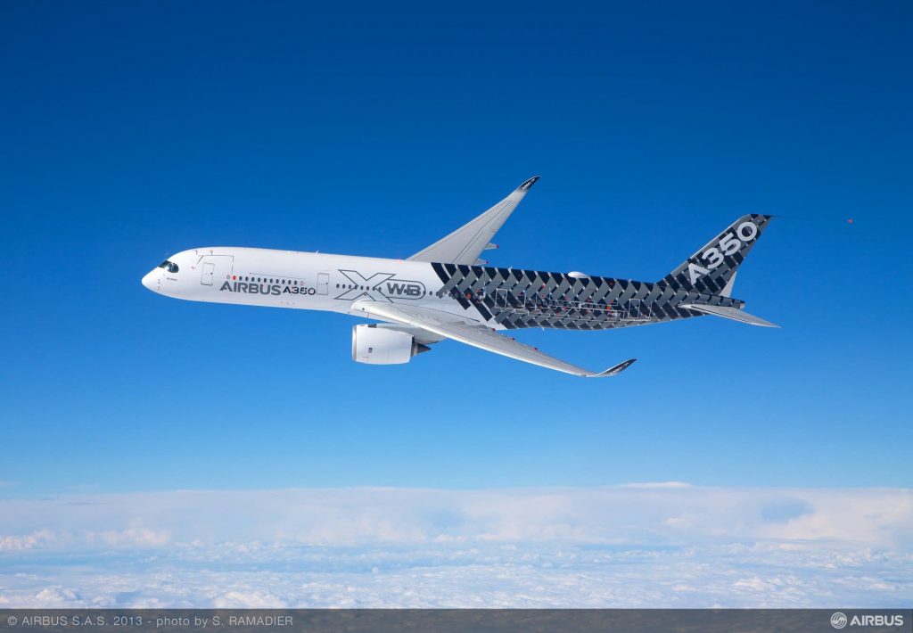 an airbux A350 in flight