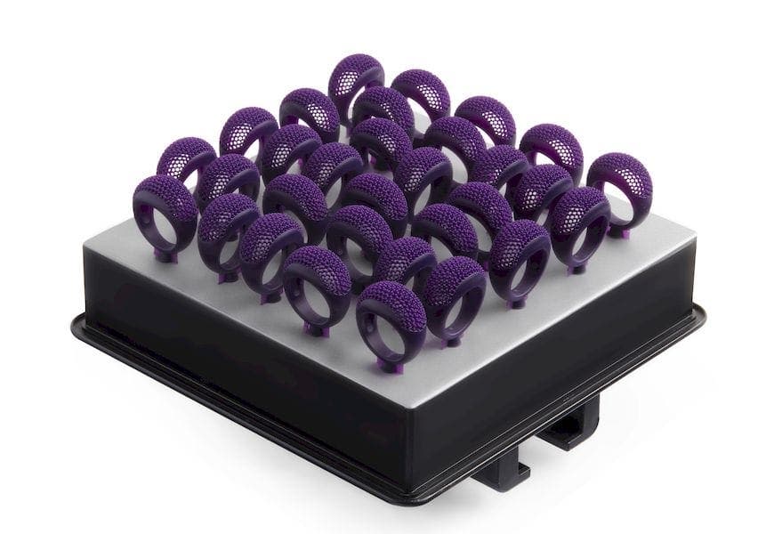 A set of 30 3D printed rings (jewellery) in castable wax resin