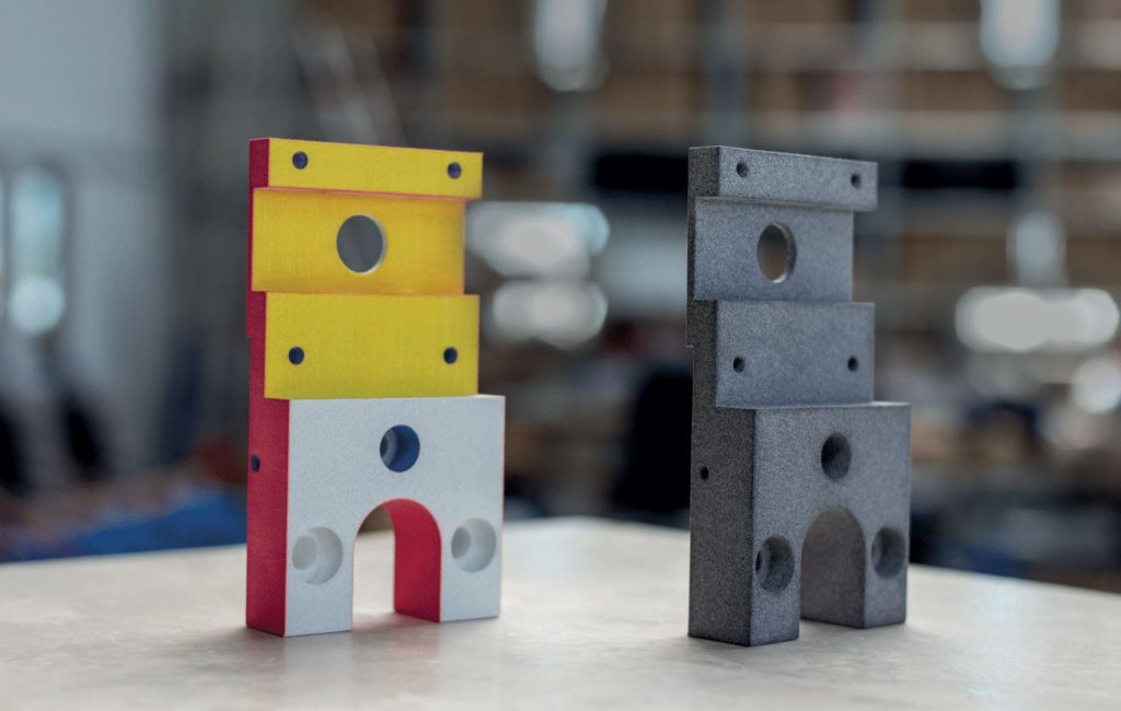 two 3d printed parts created with HP jet fusion