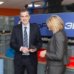 Jo Young presents Julian Smith with a 3D Printed tarantula