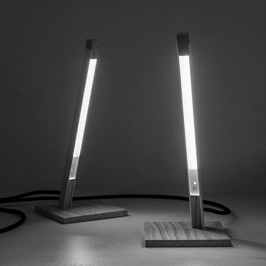 two modern-looking lights with 3d printed fixtures