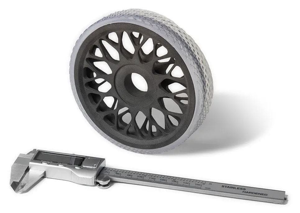 A nylon-12-cf-powder tyre rim.