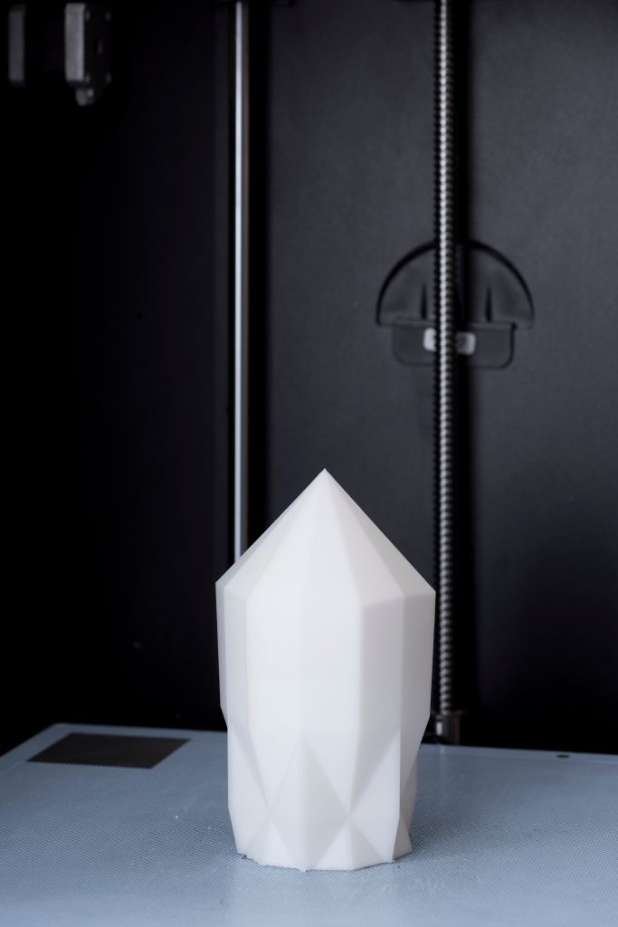 the 3d printed "pardis" sculpture on the build plate, designed by Sahand Hesamiyan