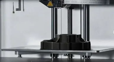 A plastic 3D print on the build plate