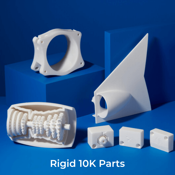 an assortment of 3d printed parts in rigid 10k material