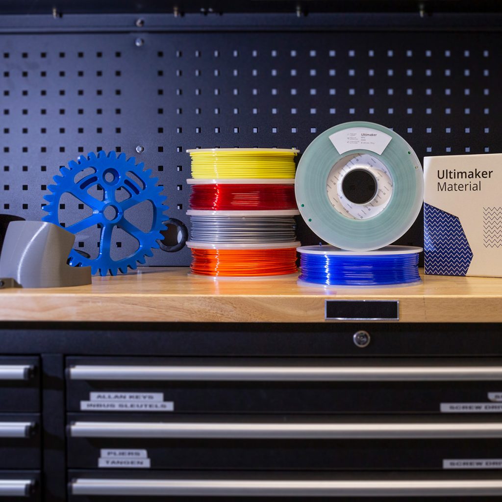 A set of 3D printed plastic spools