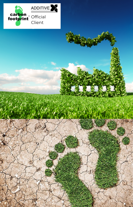 A dried out, dusty ground with a foot-print shaped patch of grass on the top of it - carbon footprint