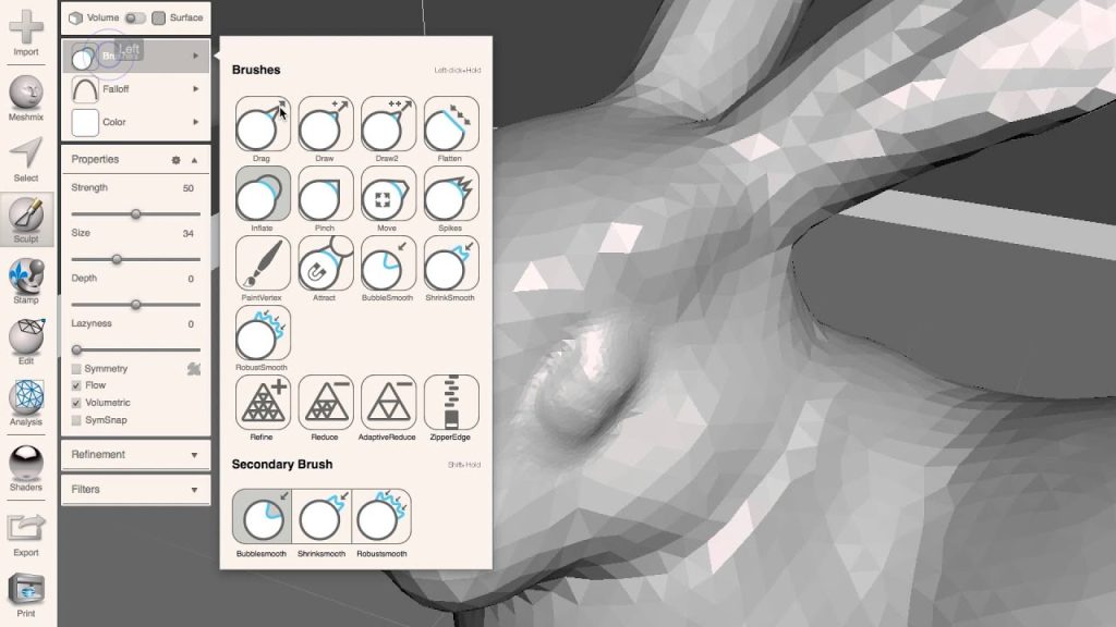 Meshmixer 3D model of a rabbit for 3D printing.