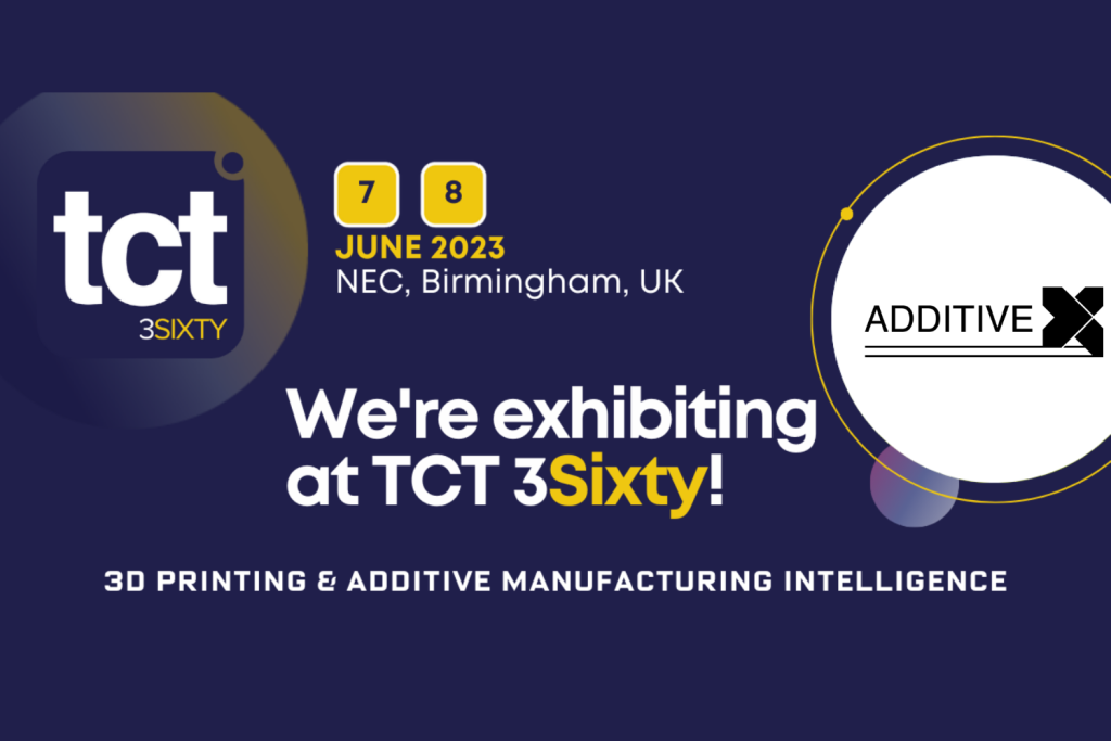 Poster about Additive-X's presence at the TCT 3Sixty tradeshow in Birmingham.