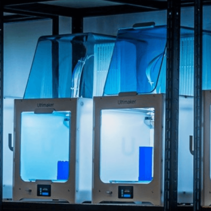 A pair of Ultimaker S5 printers.
