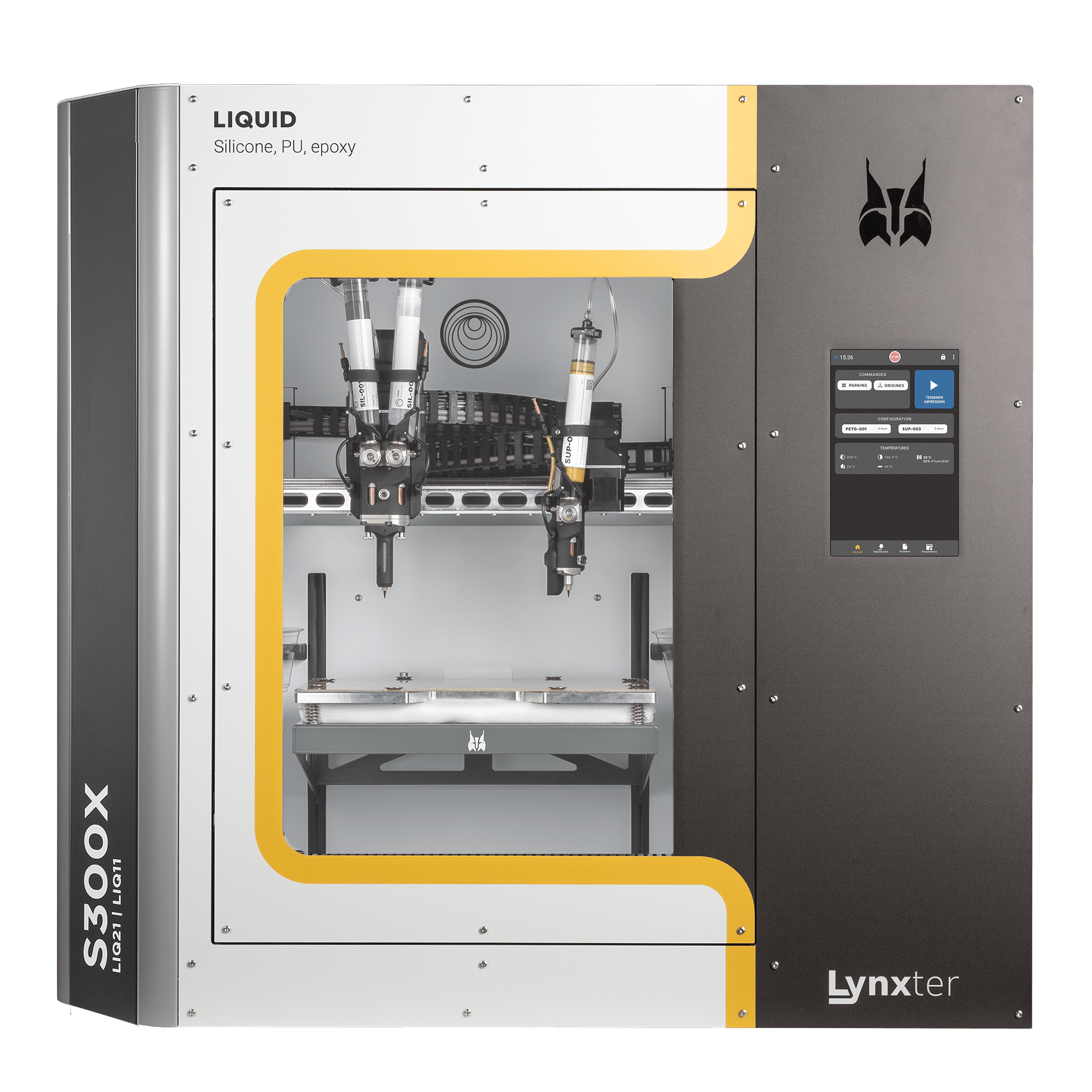 The Lynxter S300X printer in action, creating a silicone part.